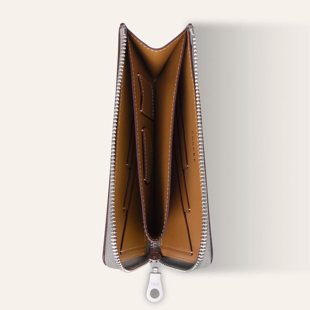 COGURE Long Wallet, L-Shaped Wallet, Genuine Leather, Smartphone Size, Slim, YKK Zipper, Includes Box, COPZ-LF, Navy