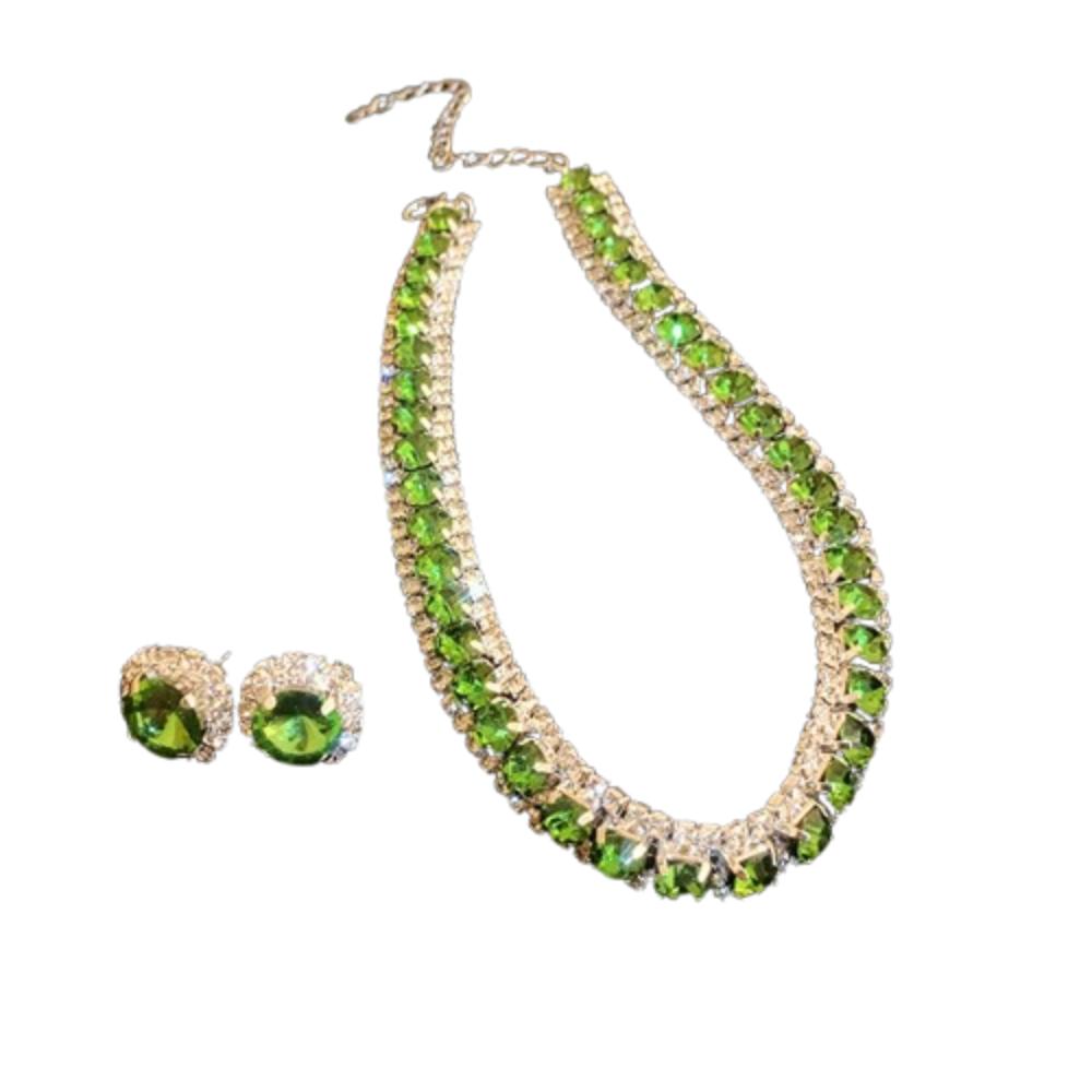 Retro Necklace Earrings Set Handmade Rhinestone Choker Necklace Crystal Necklace Anniversary