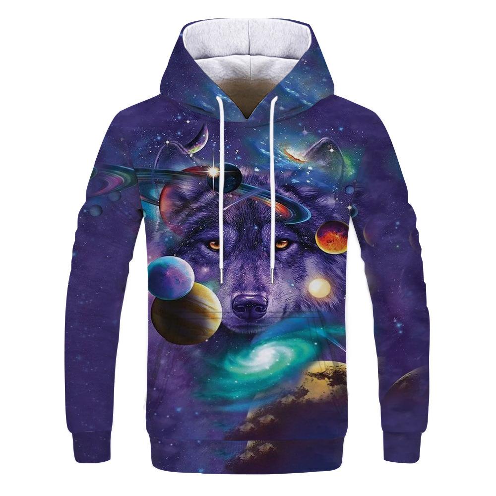 Spring Autumn Hooded Sweatshirt 3D Digital Printing Unisex Hoodies Men Women Wolf Fashion Loose Pullover