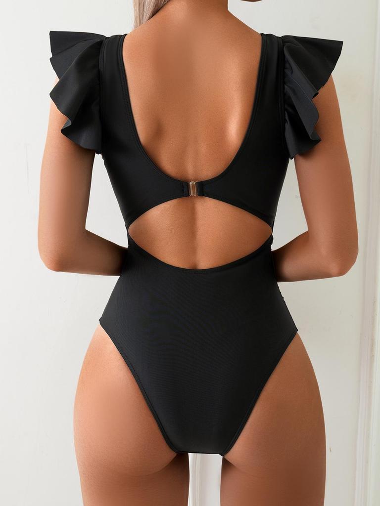 Women's Ruffle Backless High-Waist Slimming One-Piece Bikini Swimsuit