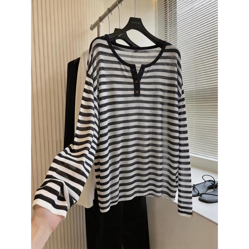 Женская повседневная полосатая футболка-henley из лиоцелла