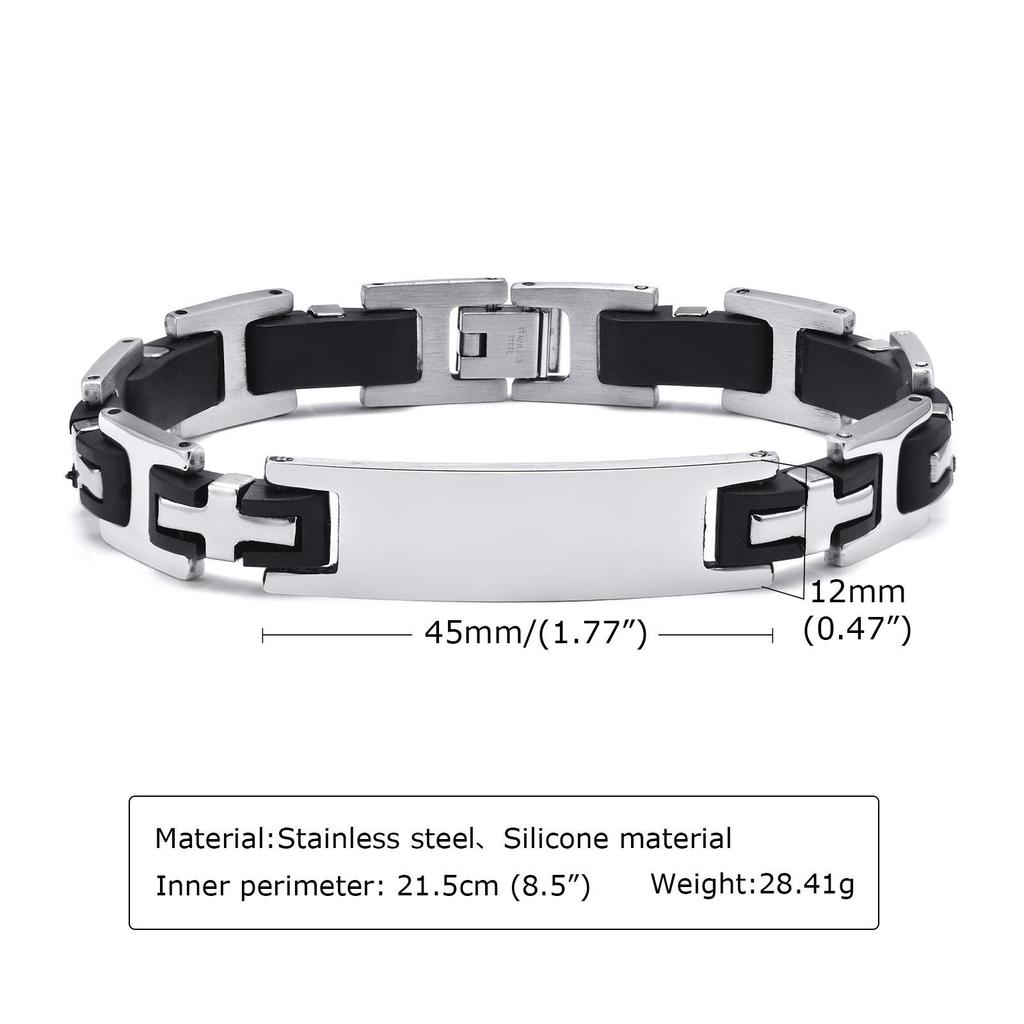 Titanium Steel Silicone Curved Bracelet for Men - Engravable Jewelry Accessory