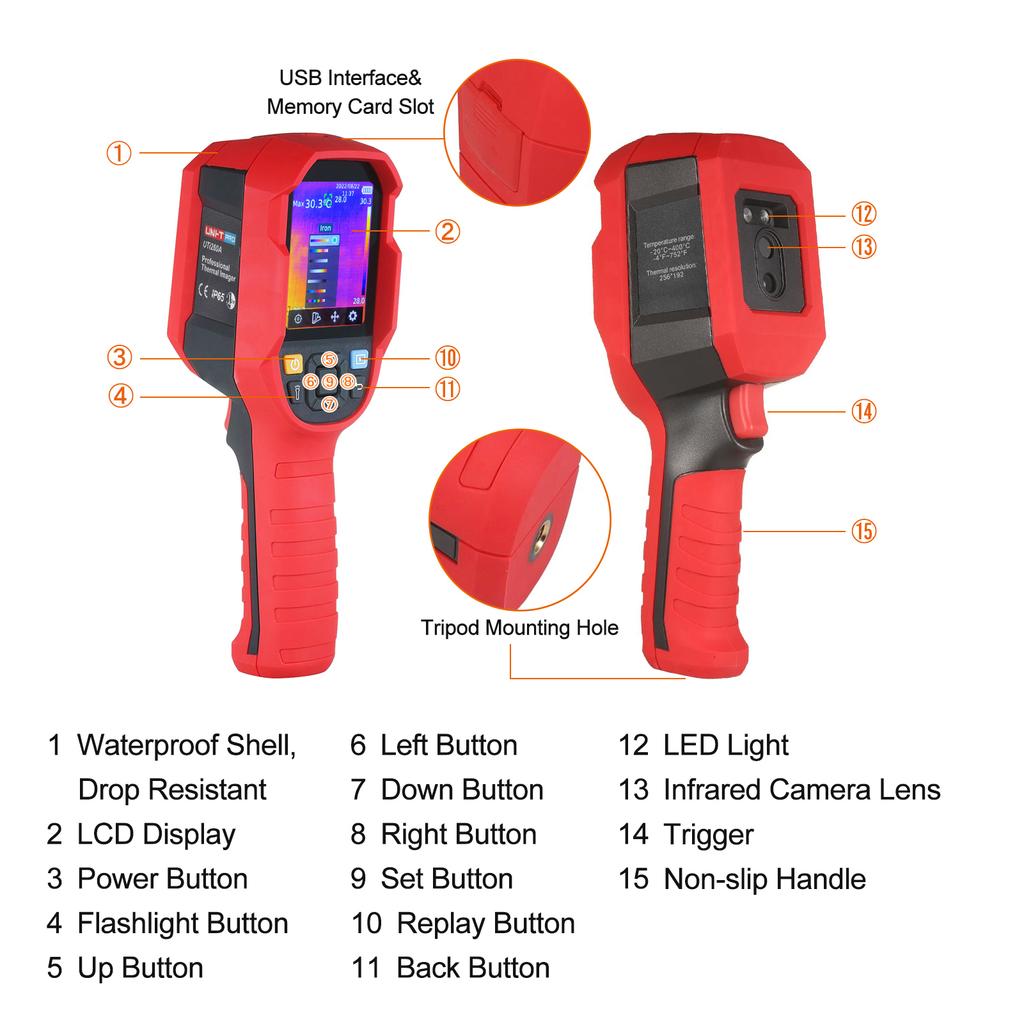 UTi260A Professional 256 x 192 IR Thermal Imager Rechargeable Handheld Temperature Auto Tracking Infrared Thermal Imaging Camera with 2.8-inch LCD