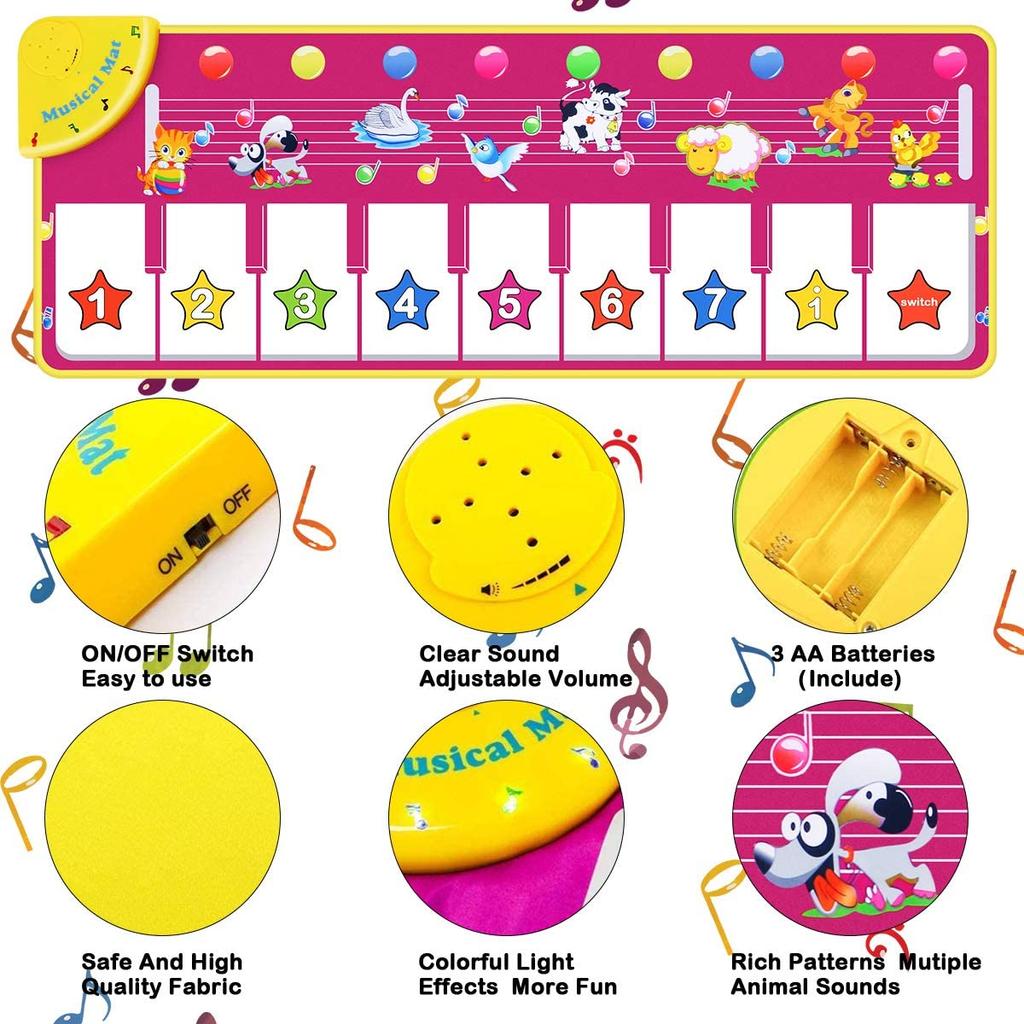 Музыкальный коврик для фортепиано, музыкальное напольное одеяло с клавиатурой для малышей, танцевальный коврик с 8 различными звуками животных, развивающие игрушки для раннего обучения для ребенка