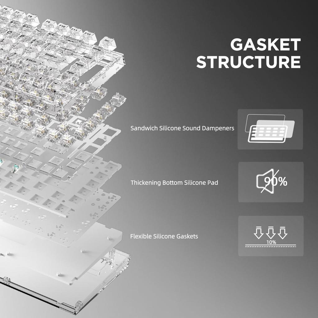 YUNZII X75 PRO 82-Key Wireless Hot-Swap Mechanical Gaming Keyboard with Transparent Keycaps, BT5.02.4GUSB-C Gasketed Keyboard for WindowsMac (Crystal