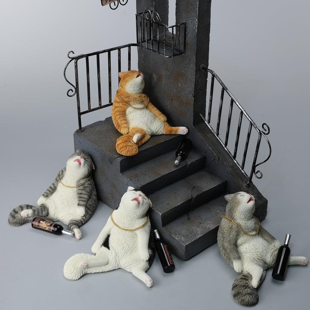 Cat Statues And Figurines,Resin Cats,Includes Chain And Bottle,Whimsical Drunken Cat Decor,Perfect Cute Cat Gifts For Cat Lovers