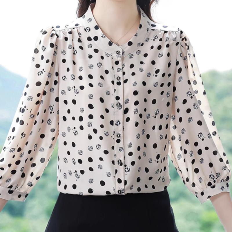 Модная шифоновая рубашка с цветочным принтом, женская новая летняя блузка с рукавом 3/4 для мамы, блузка с круглым воротником и принтом, M-5XL