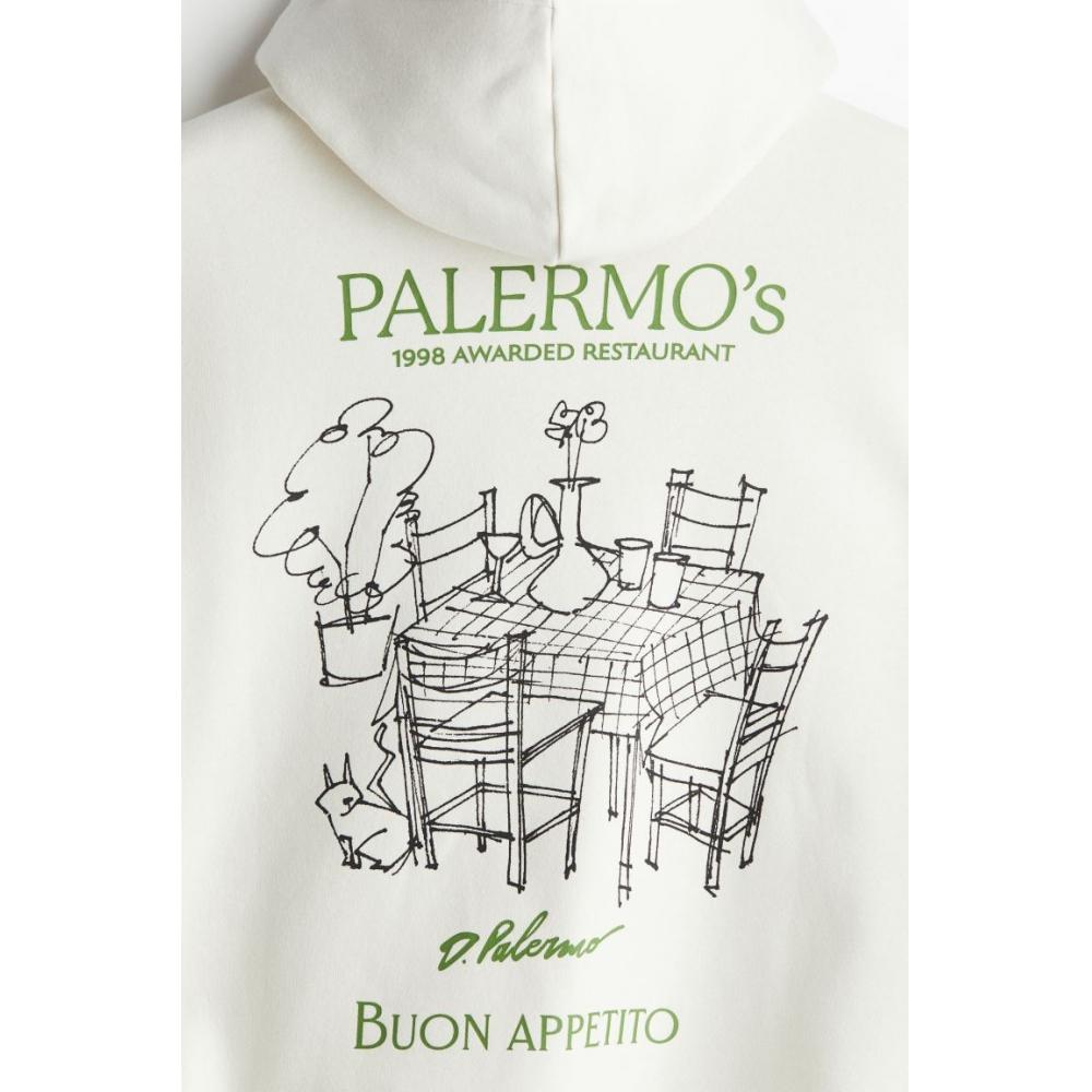 Толстовка с капюшоном свободного кроя с принтом HM белого цвета, бледнее Mo S