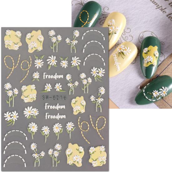 Дизайн ногтей, весенняя трехмерная самоклеящаяся 5D рельефная наклейка, не выцветающая, сделай сам, летний маникюр с цветочным узором подсолнуха