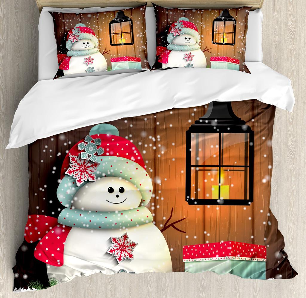 Snow Christmas Duvet Cover Set, Decorative 3 Piece Bedding Set With 2 Pillow Shams, Single King Queen Twin Size Bed Collection