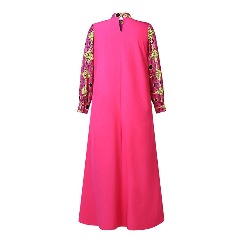 Женское повседневное свободное платье больших размеров с воротником-стойкой и длинными рукавами с принтом