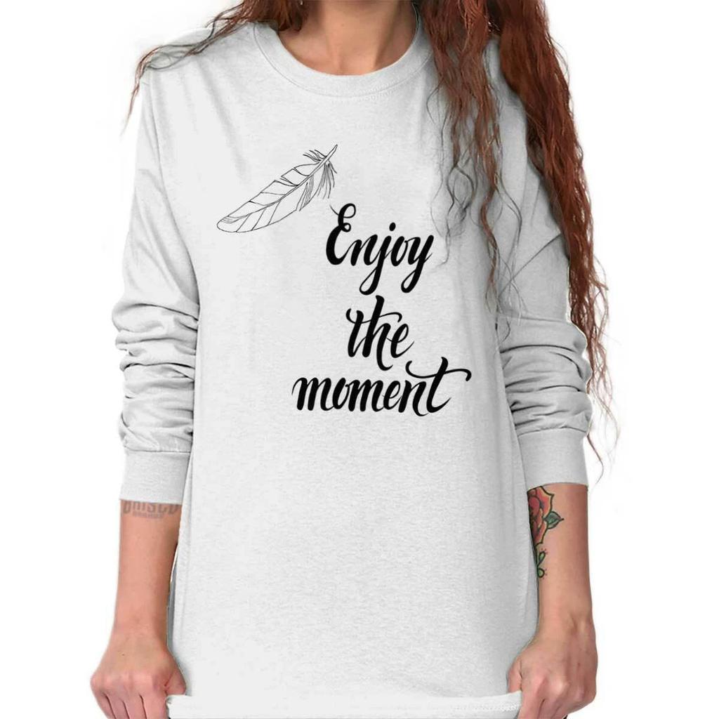 Enjoy The Moment Yoga Positive Quote Gift Long Sleeve T Shirt Tees For Women