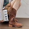 Праздничные ковбойские сапоги с вырезами для женщин 2025 весна-лето, ретро вышитые до середины икры, крутые этнические рыцарские боты
