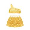 Kids Girls Sparkly Sequins Dance Outfits Sleeveless Tank Crop Top with Skirt Hip Hop Jazz Latin Stage Costume