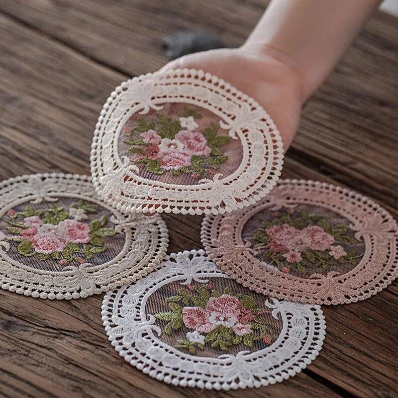 Round Embroidered Style Placemat Heat Resistant Bowls Coffee Cups Coaster For Dining Table Anti-Skid Tea Cup Pads Table Decor