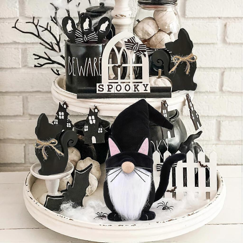 Black Cat Gnome Halloween Decoration