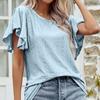 Свободная женская футболка с рукавом-бабочкой 2023 года, летние однотонные повседневные футболки с оборками, женская мода, футболки с круглым вырезом, топы 25978