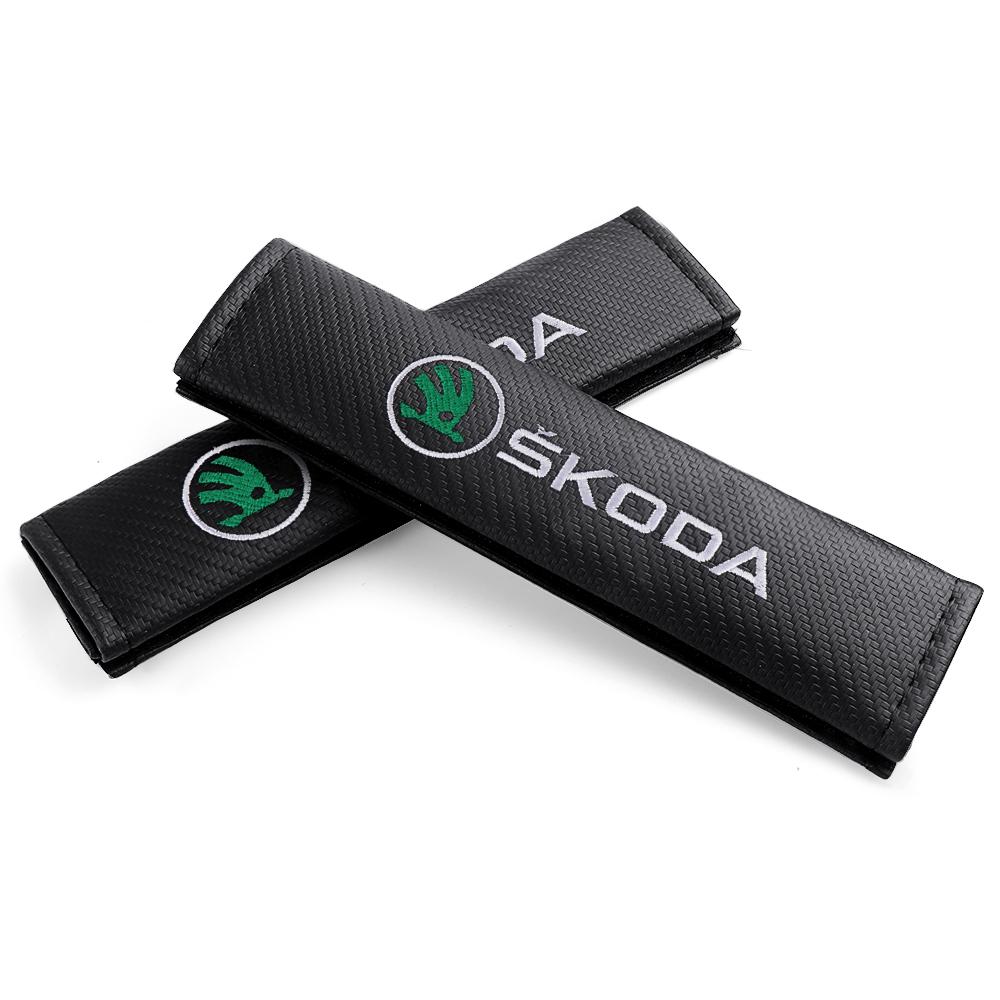 HLLQ9 1/2pcs Car Seat Belt Cushion Strap Shoulder Protector Interior Mat For Skoda Octavia Fabia Rapid VRS Yeti Enyaq Kodiaq Kamiq VII