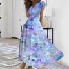 Женское длинное повседневное платье. Летнее платье с короткими рукавами и v-образным вырезом на талии с принтом.