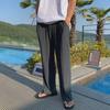 Men's Pleated Ice Silk Wide-Leg Pants - Summer Korean Style, Loose Fit, Trendy Brand, High-End, Nine-Point Casual Pants