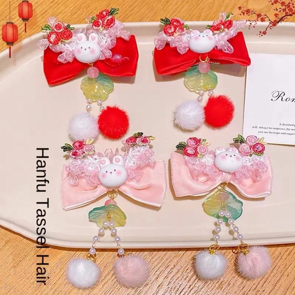 Rabbit Children's New Year Hair Clip Cute Chinese Style Barrettes Plush Fringe Hairpin  Girls