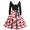 Women Vintage Long Sleeve Christmas Print 1950s Housewife Evening Party Prom Dress