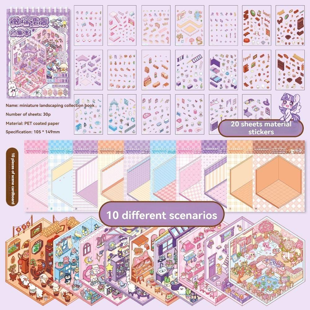 Набор 3D-наклеек для мультфильмов, набор 10 в 1, миниатюрная сцена, набор для альбома для школьников