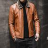 Зимняя кожаная куртка мужская нового стиля с отворотами средней длины, бархат и утолщенный мех, универсальная мужская кожаная куртка большого размера, модная мужская
