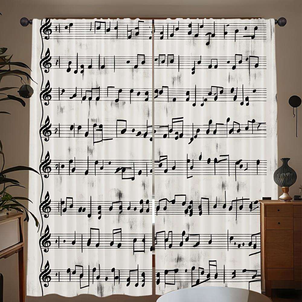 2 Panels Vintage Sheet Music Print Curtains Musical Note Polyester Drapes Light Blocking for Living Room Bedroom Home Decor
