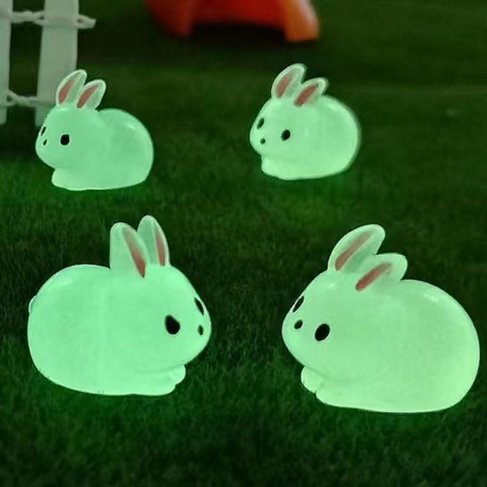DIY Mini Rabbit Ornament Cartoon Resin Animal Figurines Cute Luminous Rabbit Miniatures  Outdoor