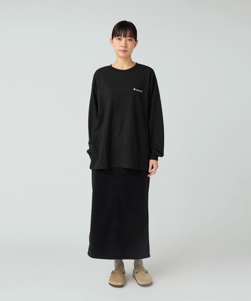 Snow Peak Soft Cotton Relaxed Logo Cut and Sew Long Sleeve and Size Black L/S T-Shirt TS-25AU010, T-Shirt, Men's Women's, L,