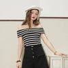 Summer Women Sexy Slash Neck Off Should Striped Knitted Sweater Pullover Short Tops