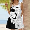 Женское модное повседневное платье без рукавов с квадратным вырезом, плиссированное платье-майка, пляжные платья с принтом