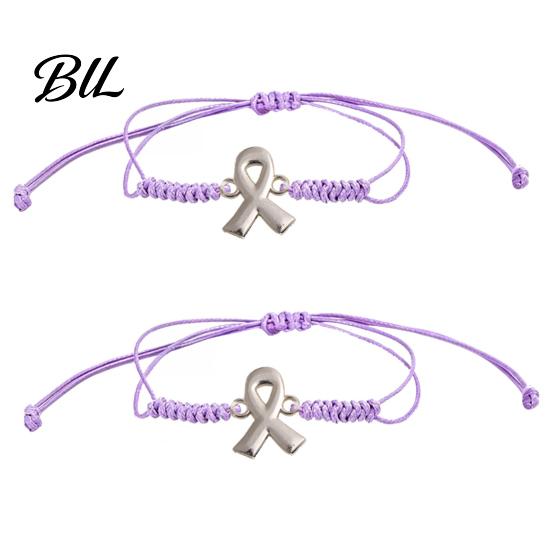 Adjustable Braided Rope Bracelet 2PCS Hand-woven Bracelets with Metal Ribbon Pendant, Cord Awareness Flexible Knot String Wristbands, Daily