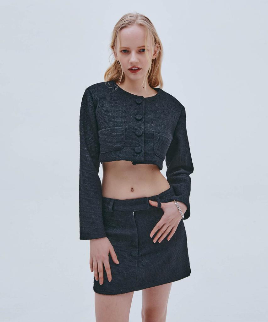 Etosome Tweed Collarless Skirt (Black)