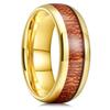 Fashion 8MM Gold Color Men Stainless Steel Rings For Men Women Domed Koa Wood Inlay Rings Wedding Engagement Jewelry Gift