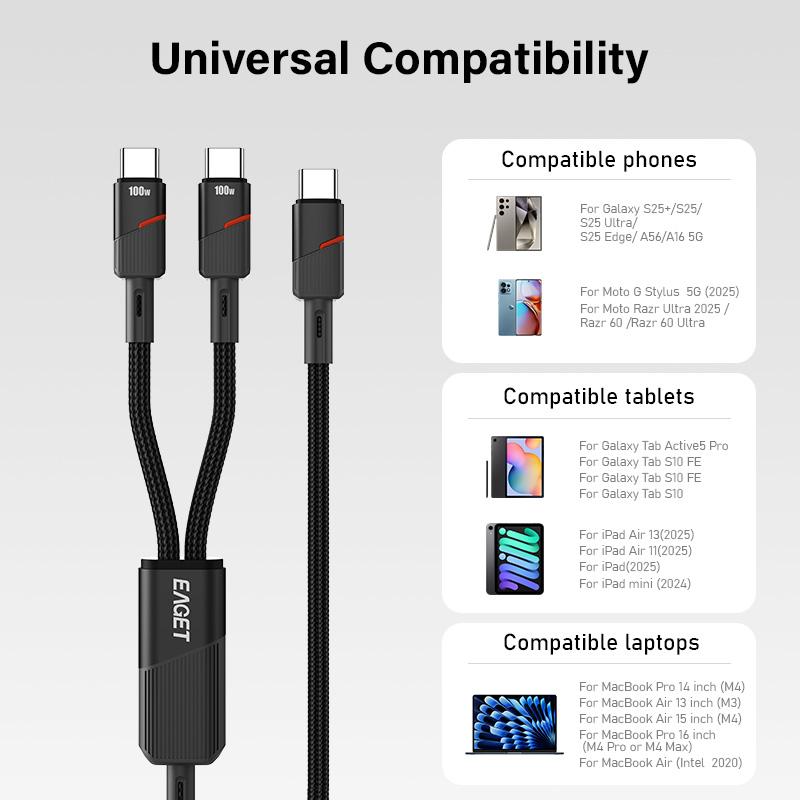 USB C Cable 100W 4 Ft 2-in-1 USB C To USB C Cable Fast Charging for iPhone 16/16 Pro Max/Plus Series,MacBook Air/Pro,iPad,and More