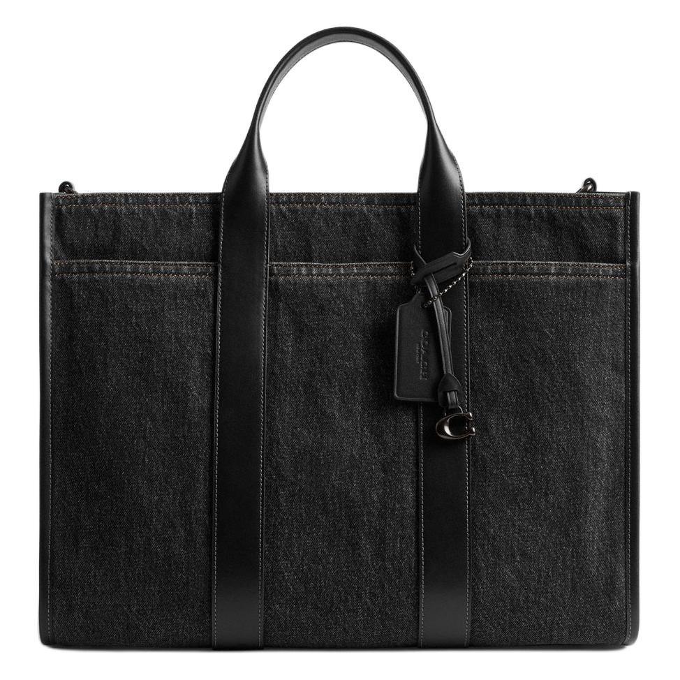 COACH Denim With Refined Calfskin Tote Bag, Shopping Bag, Shoulder Bag, Handbag Large Men's Washed Black CAJ54-A0R