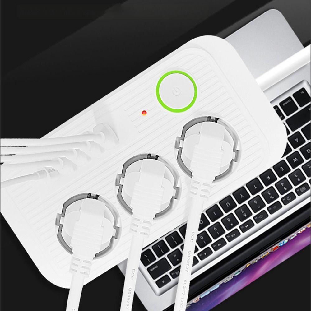 3-Outlets EU Outlet Power Strip 2m Extension Cord Smart Home Universal Plug Travel