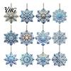 Rustic Wooden Snowflake Pendants 12 Pcs Ornaments, Blue Winter Christmas Tree Hanging Decoration, Reusable Party Favors Double Sided Holiday