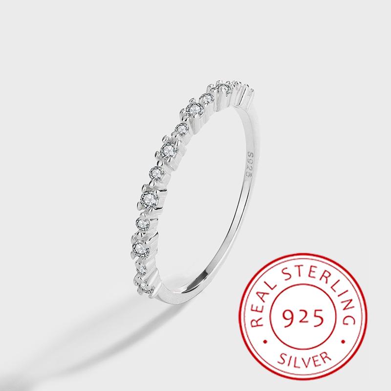 Fashionable, Simple and Versatile Genuine S925 Silver Micro-paved Half Row Diamond Women's Ring Ring Light Luxury