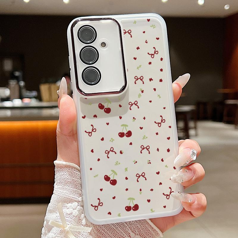 Чехол Bowknot Cherry Print Clear Slim для Samsung S25 Ultra S24 FE S23 A56 A36 A16 A55 A15 A26, мягкая силиконовая противоударная пленка для объектива, чехол для телефона