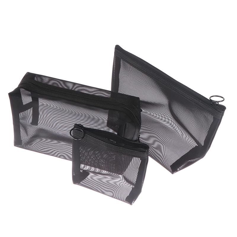 1Pc Black Transparent Mesh Makeup Case Organizer Storage Pouch Casual Zipper Toiletry Wash Bag Make Up Women Travel Cosmetic Bag