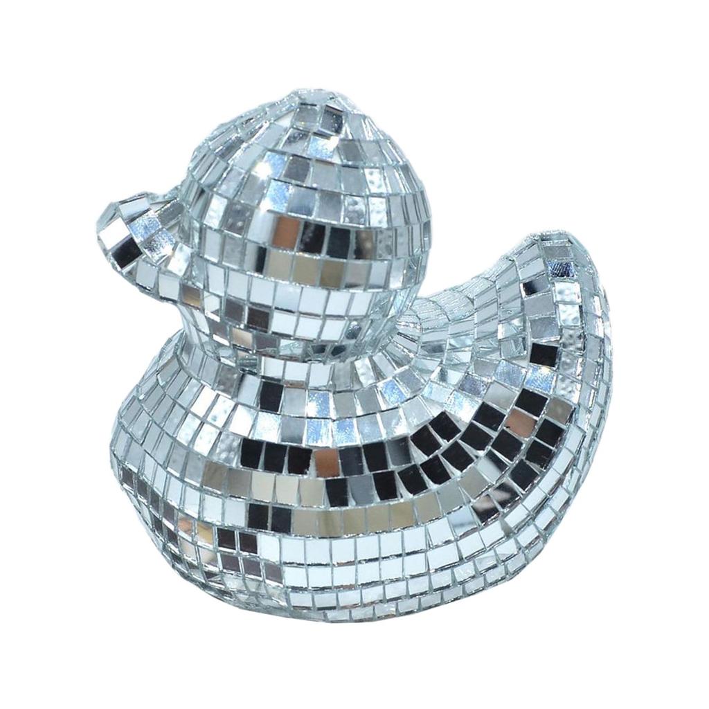 Silver Duck Shape Glass Mirrored Statue Discos Ornament Reflective Figurine for Wedding Party Music Festival Decoration