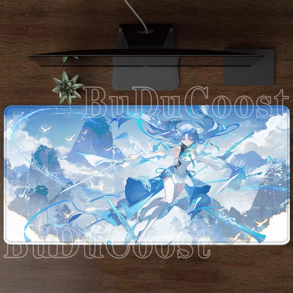 Anime Sexy Girl Qingxiao Wuthering Waves WuWa Mousepad PC Gaming Keyboard Large Non-slip Base Rubber Desk Mat HD Printing Carpet