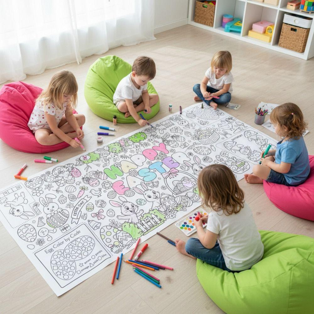 Сделай сам Easter Гигантский Раскрашивающий Постер Мультяшный Кролик Каракули Jumbo Раскрашивающий Баннер Подарок Искусство Ремесло Easter Скатерть