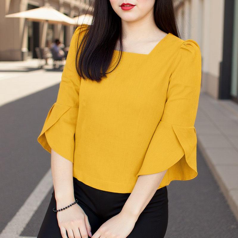 ZANZEA Женские летние блузки с квадратным вырезом и рукавами-фонариками 3/4