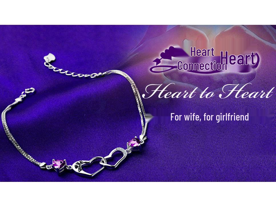 925 Silver Crystal Beaded Bracelet with Angel Wing & Heart Charm, Korean Style Double Layer for Women - Perfect Christmas Gift or Couple's Jewelry