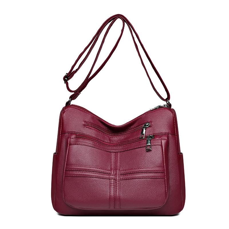 Women's Bag Large Capacity Crossbody Bag Soft Leather Shoulder Bag Mother Bag Multi-Layer Bag