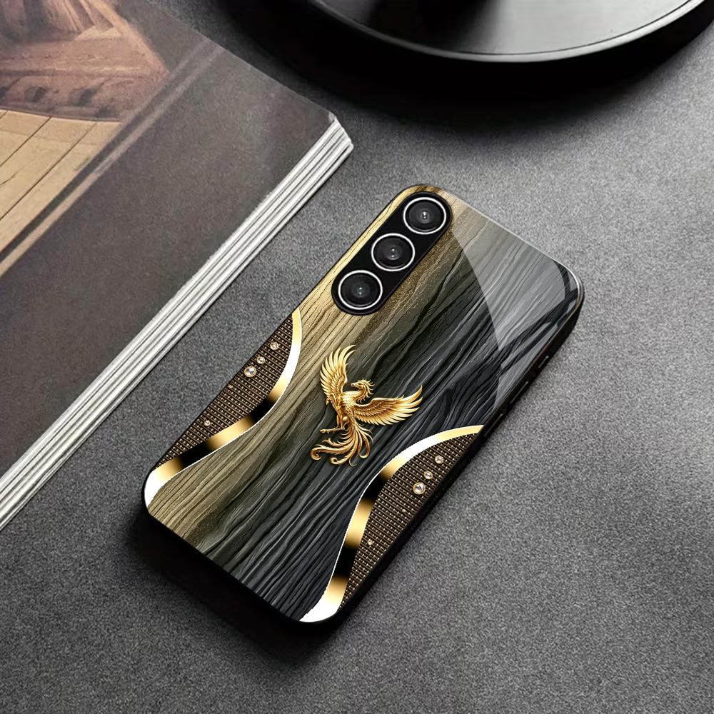 Чехол для телефона 'Древесная текстура и Золотой Феникс' стекло s26 ultra case s25 ultra case для Samsung Galaxy S26 S25 S24 S23 S22 FE Ultra Plus